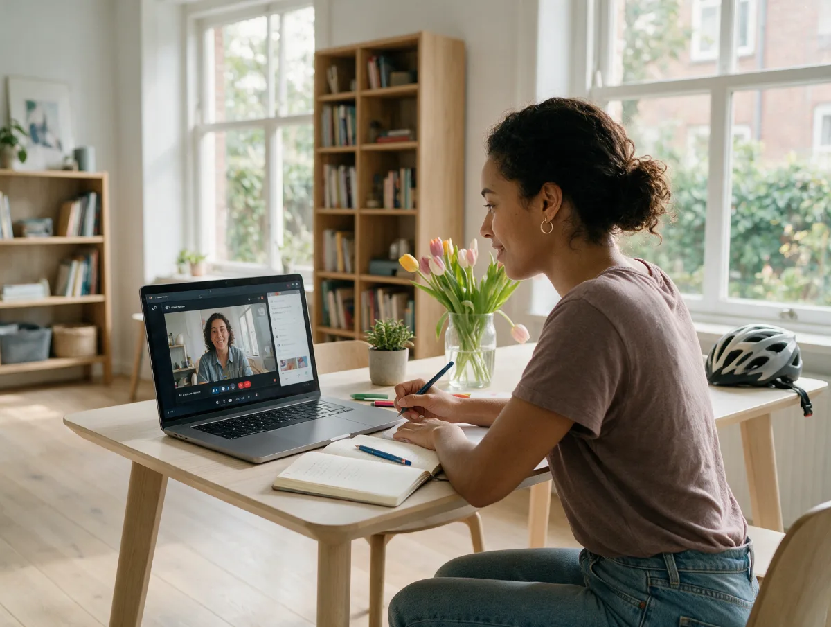 Aluna em aula de holandês online