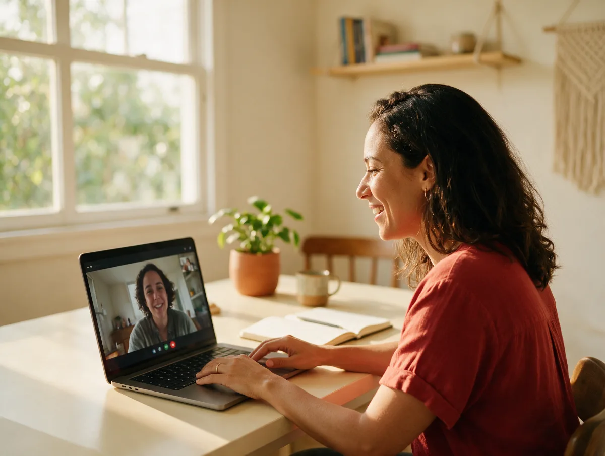 Aluna em aula de inglês online ao vivo